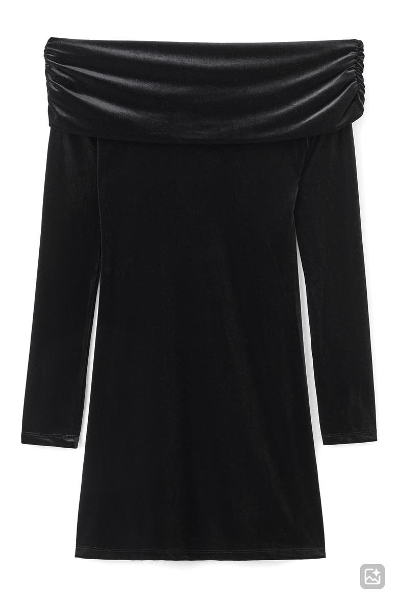 Off the Shoulder Long Sleeve Velvet Minidress, Main, color, BLACK