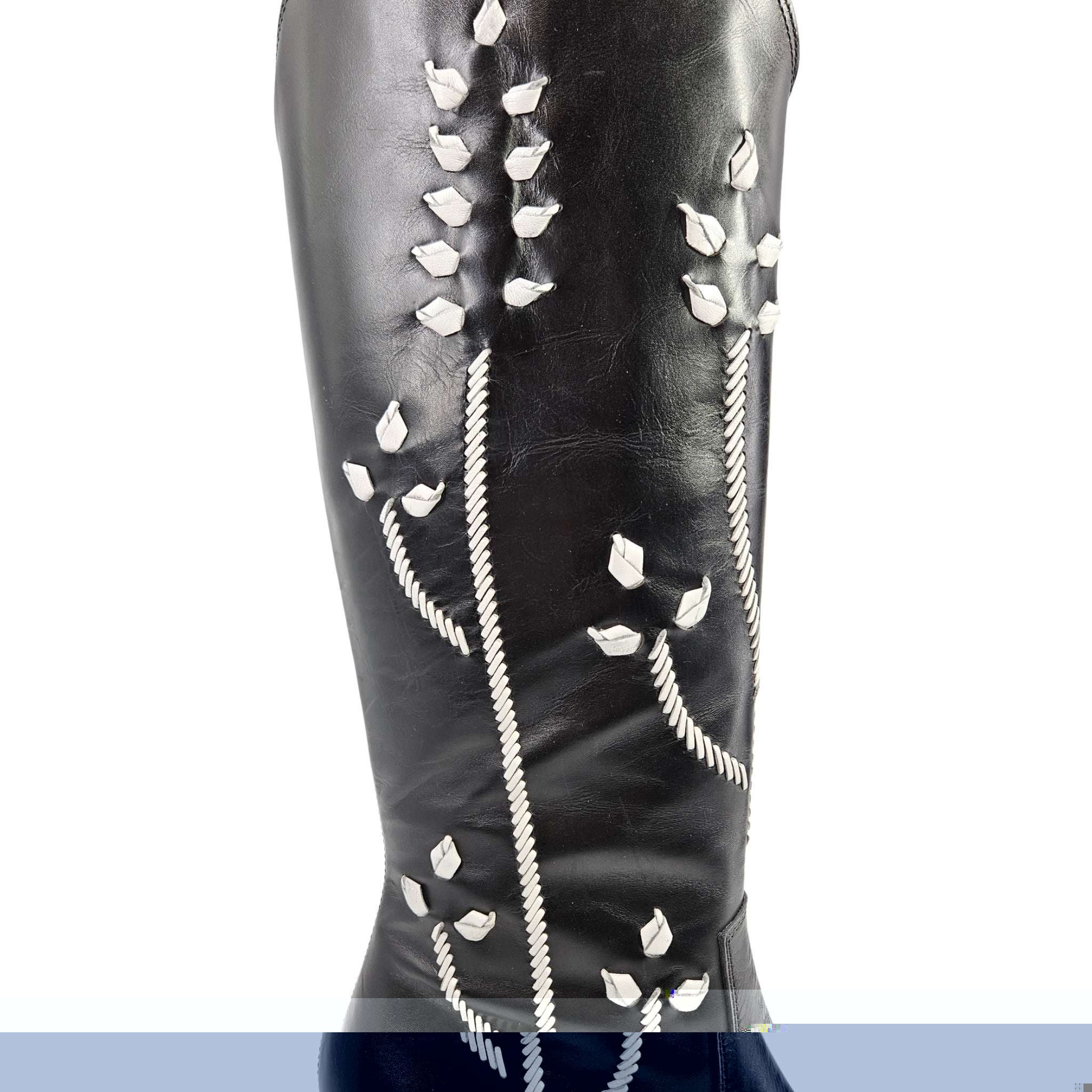 Cowboy Tall Boots with Floral Embroidery, Alternate, color, black