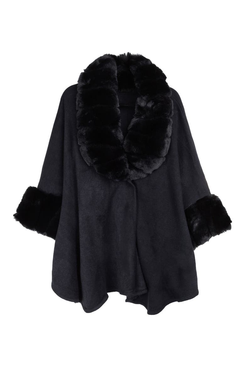 Filippa Faux Fur Trim Cardigan, Main, color, BLACK