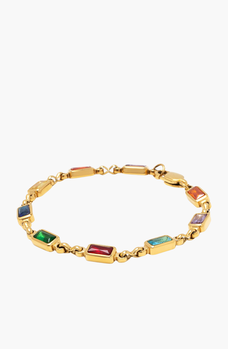 Nialaya Rectangular Tennis Bracelet, Main, color, Gold With Multicolor Stones
