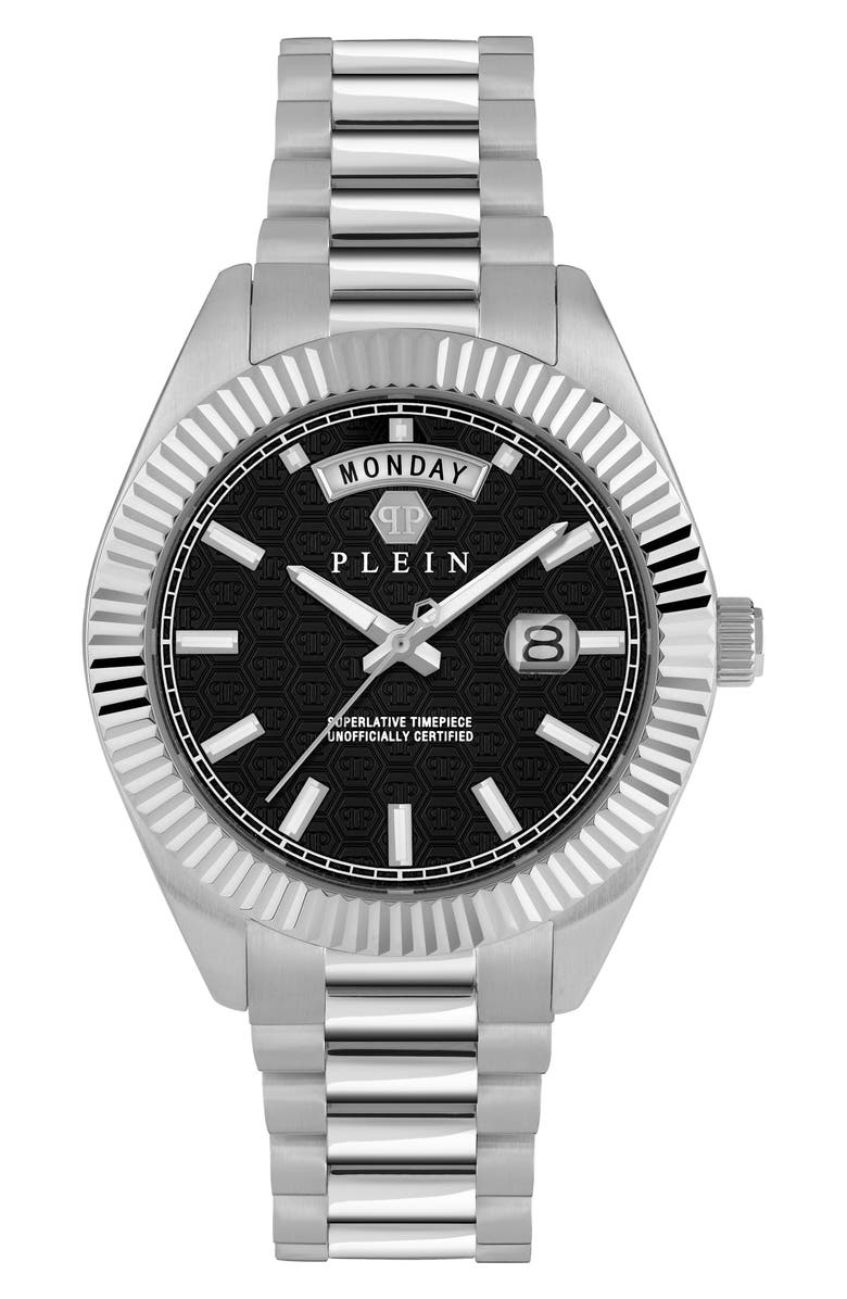 PHILIPP PLEIN Date Superlative Black Bracelet Watch, 42mm, Main, color, Stainless Steel