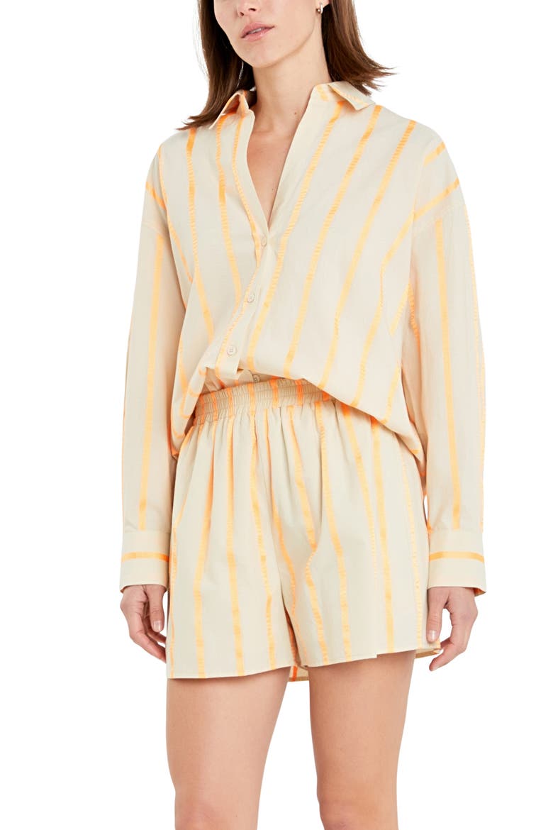 Oversize Taped Stripe Long Sleeve Button-Up Shirt, Alternate, color, BEIGE/ ORANGE