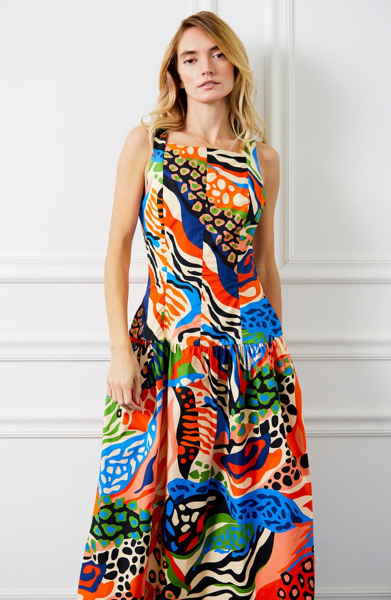 CIEBON Chara Abstract Print Cotton Dress, Alternate, color, Red Multi