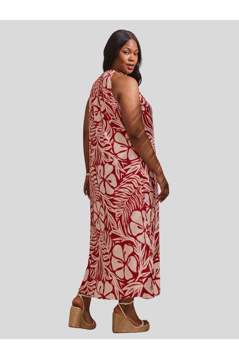 Floral Print Halter Neck Maxi Dress, Alternate, color, Red