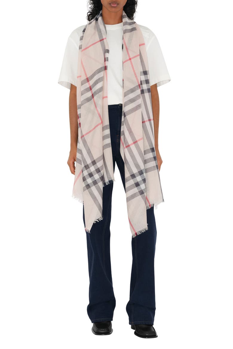 Giant Check Print Wool & Silk Scarf, Alternate, color, STONE