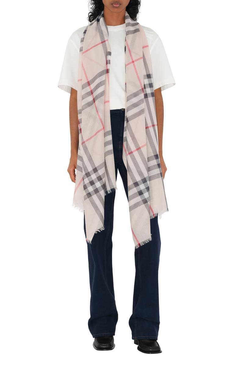 Burberry Giant Check Print Wool & Silk Scarf, Alternate, color, Stone