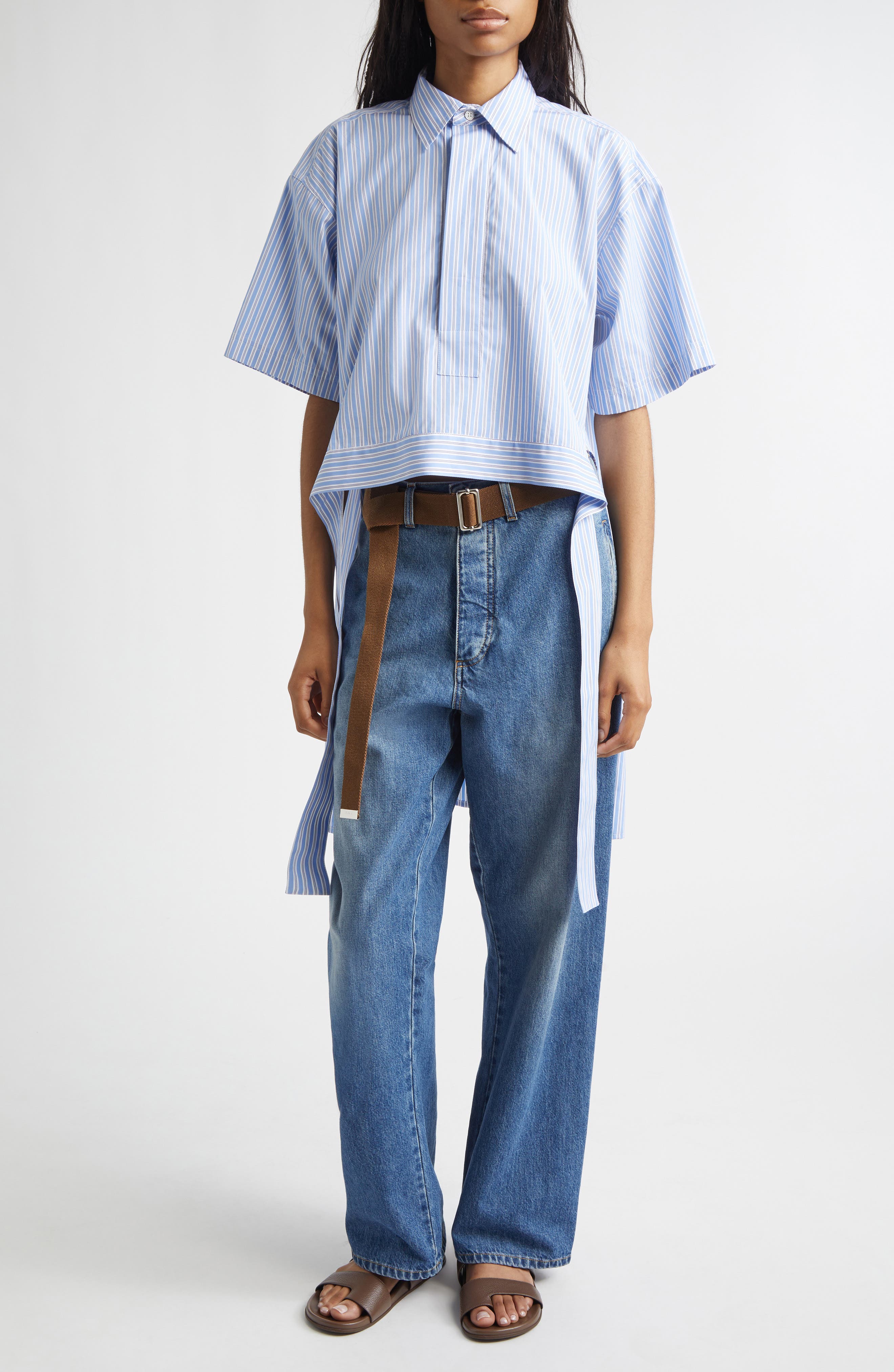 Stripe High-Low Cotton Pullover Shirt - image 2