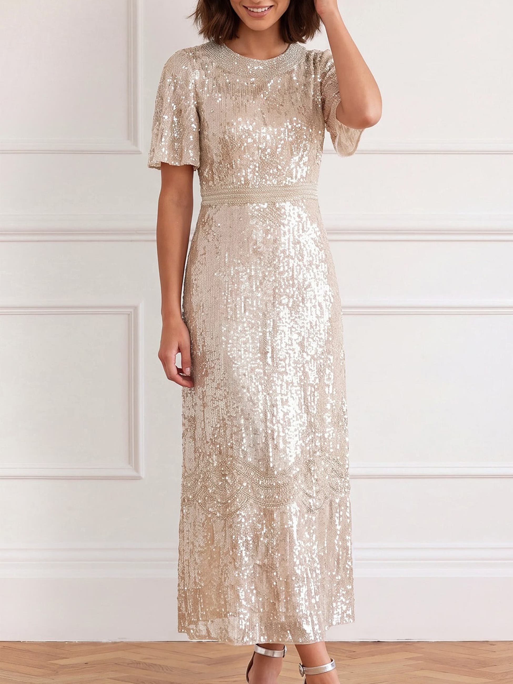 Needle & Thread Luminara Short Sleeve Sequin Maxi Dress (Women) | Nordstrom