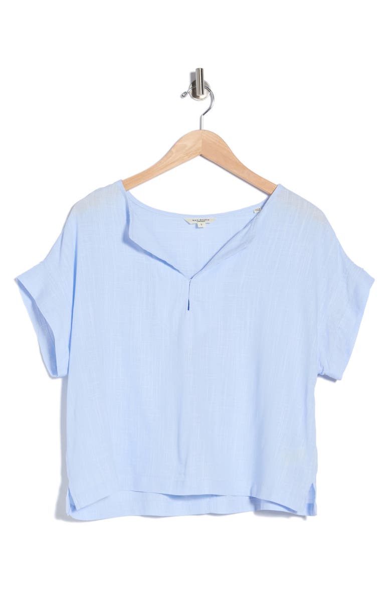 MAX STUDIO Split Neck Short Sleeve Top, Main, color, Light Blue-Light Blue