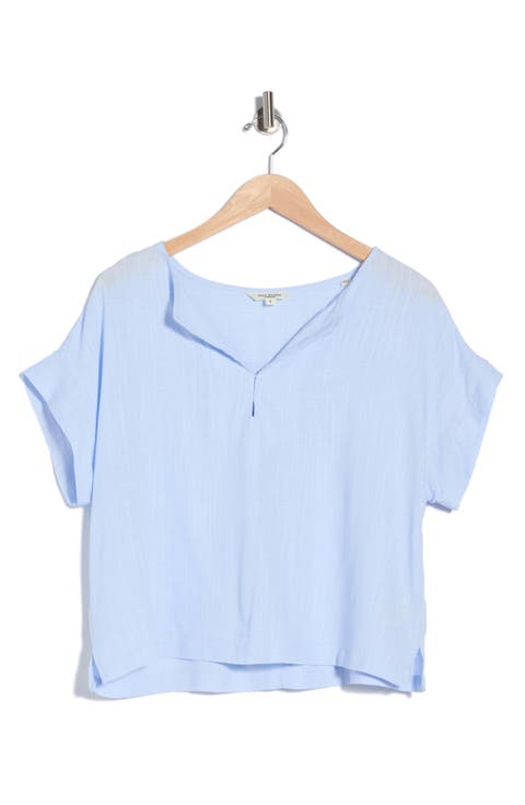 Split Neck Short Sleeve Top
