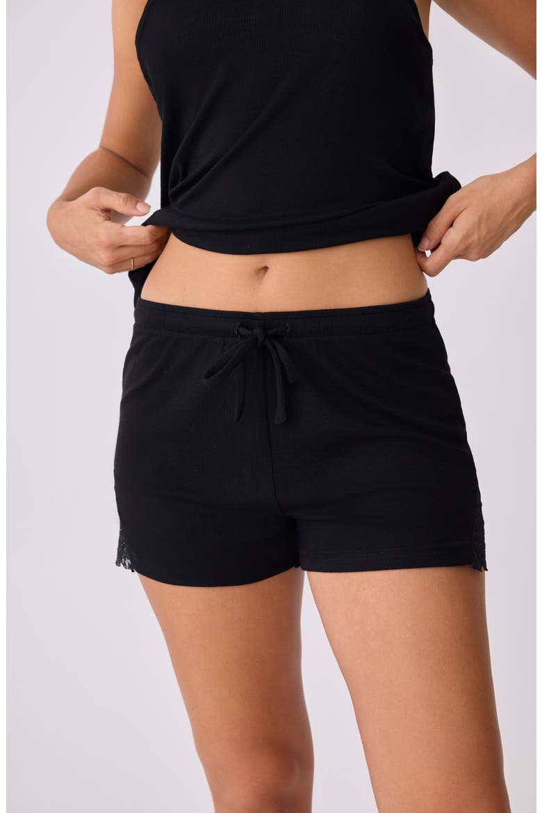 Lace Trim Rib Shorts, Alternate, color, BLACK