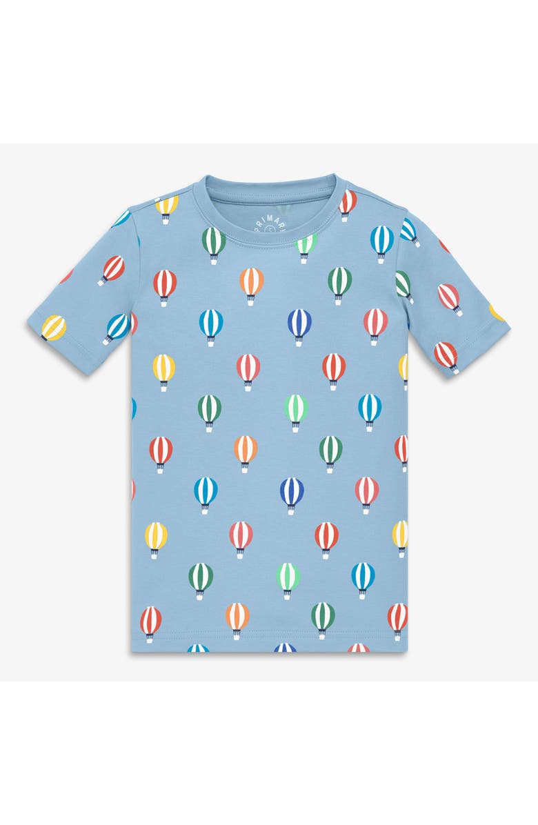 Primary Kids Organic Short Sleeve Pj Top In Rainbow Blooms, Main, color, Stream Hot Air Balloons