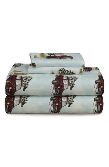 Azores Home Winter Outing Cotton Flannel Sheet Set In Blue