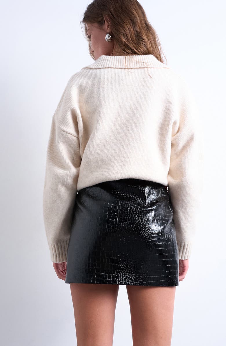 Topshop Croc Embossed Faux Leather Miniskirt, Alternate, color, Black