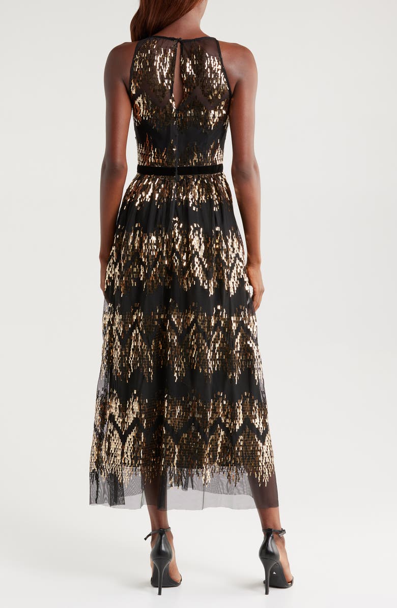 Vince Camuto Sequin Midi Dress, Alternate, color, Black Gold