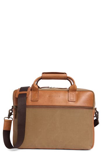 Johnston & Murphy Antique Cotton Canvas & Leather Briefcase In Camel