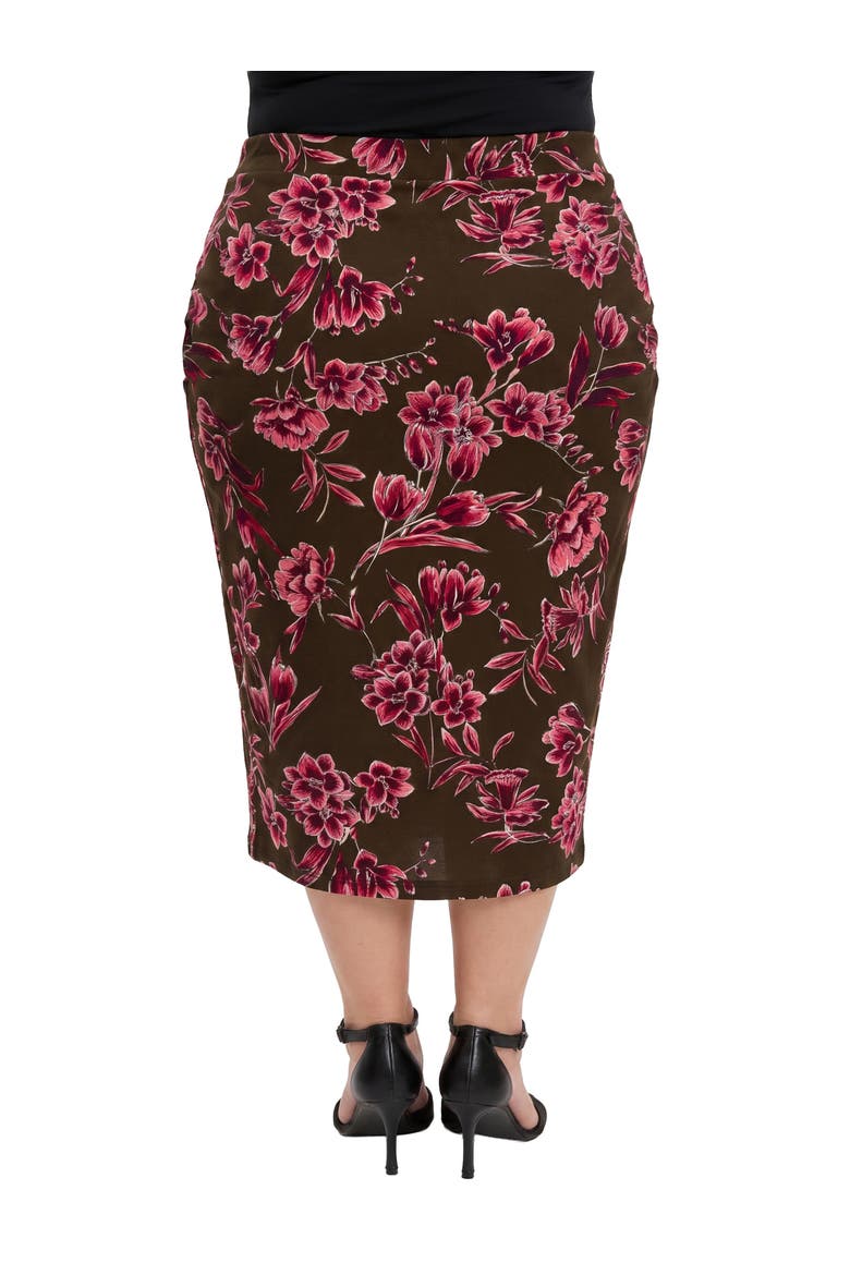 Elevate Curvy Elastic High Waist Knee Length Tulip Pencil Skirt, Alternate, color, Brown Multi