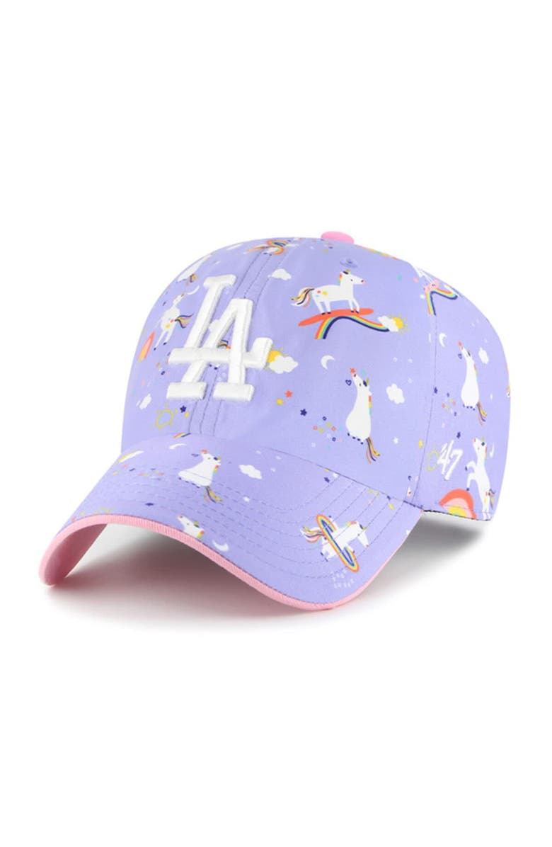 '47 Girls Youth '47  Lavender Los Angeles Dodgers Unicorn Clean Up Adjustable Hat, Main, color, Lavender