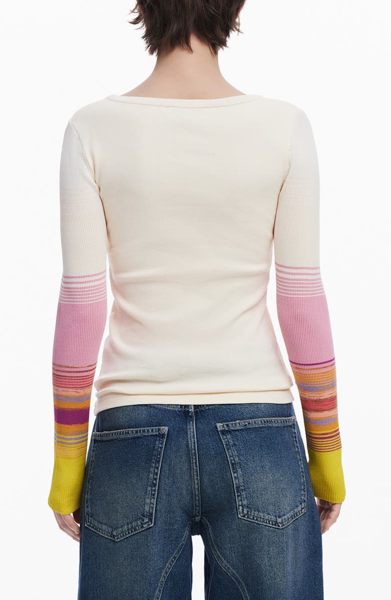 Desigual Stripe Detail Cotton Blend Rib Top, Alternate, color, White