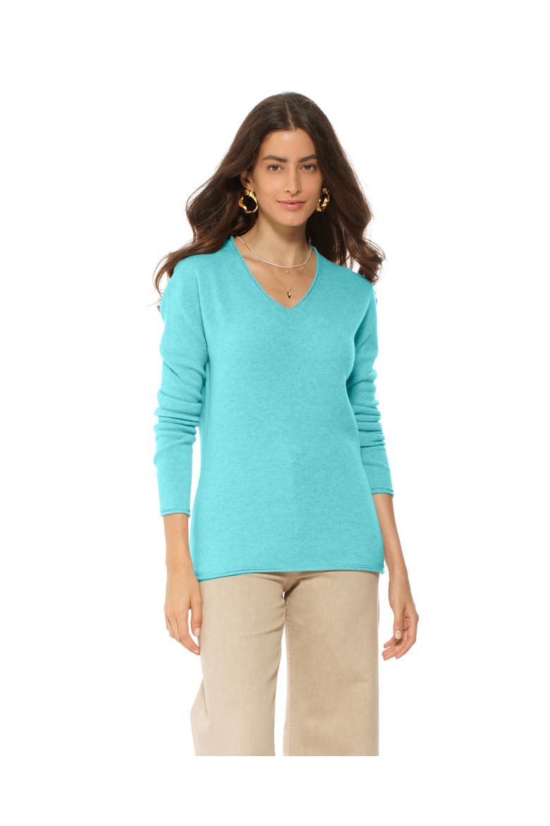 Ultra-Light Cashmere V-Neck Sweater, Main, color, Cyan