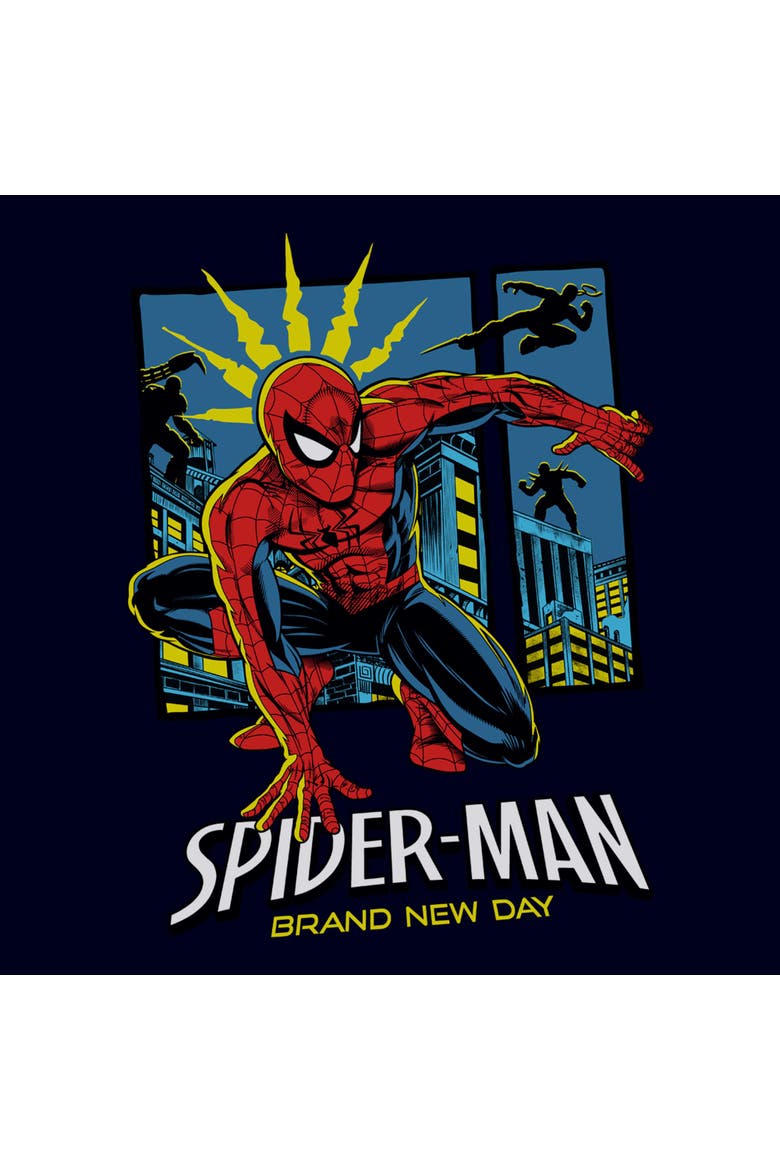 Mens Marvel Spider-Man Brand New Day Spidey Sense in Action T Shirt, Alternate, color, Navy Blue