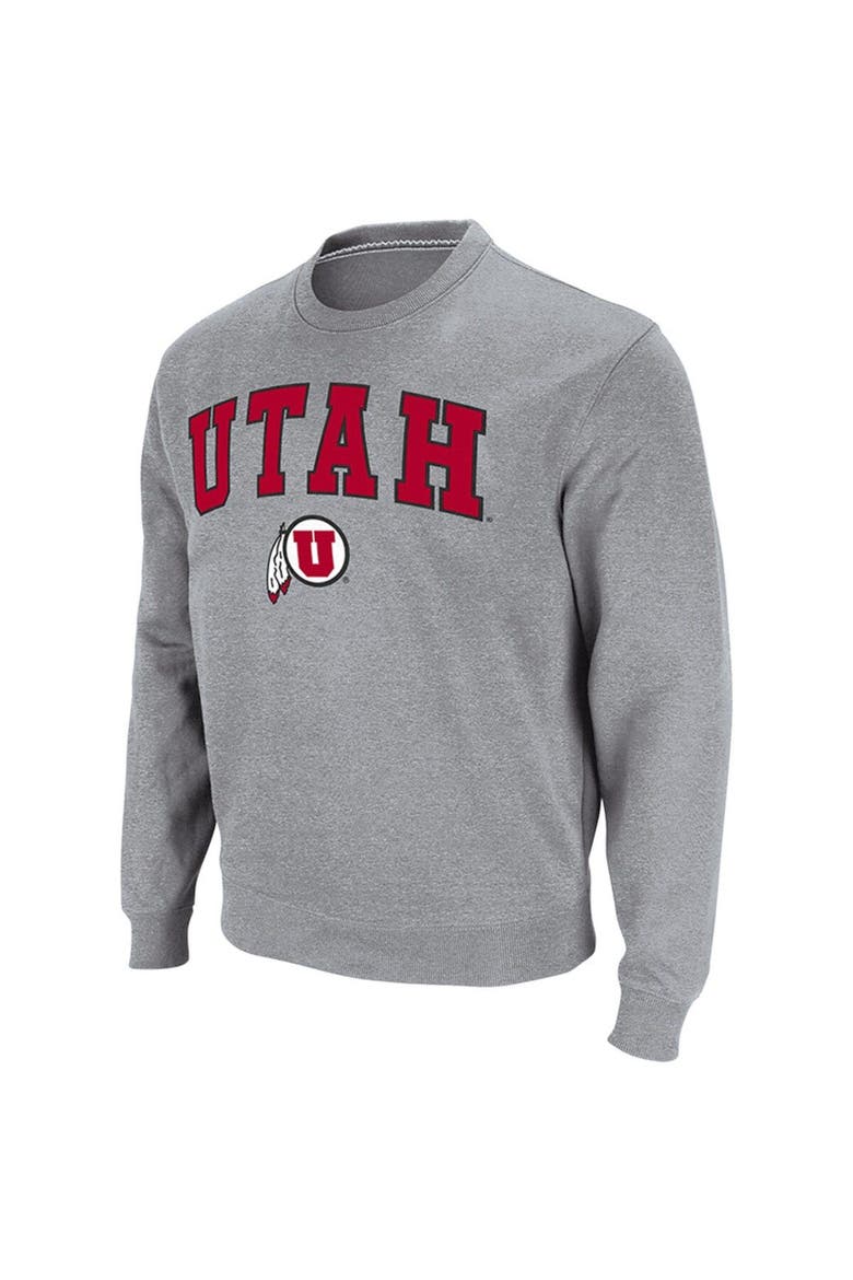 Men's Colosseum Heathered Gray Utah Utes Arch & Logo Tackle Twill Pullover Sweatshirt, Alternate, color, Heather Gray