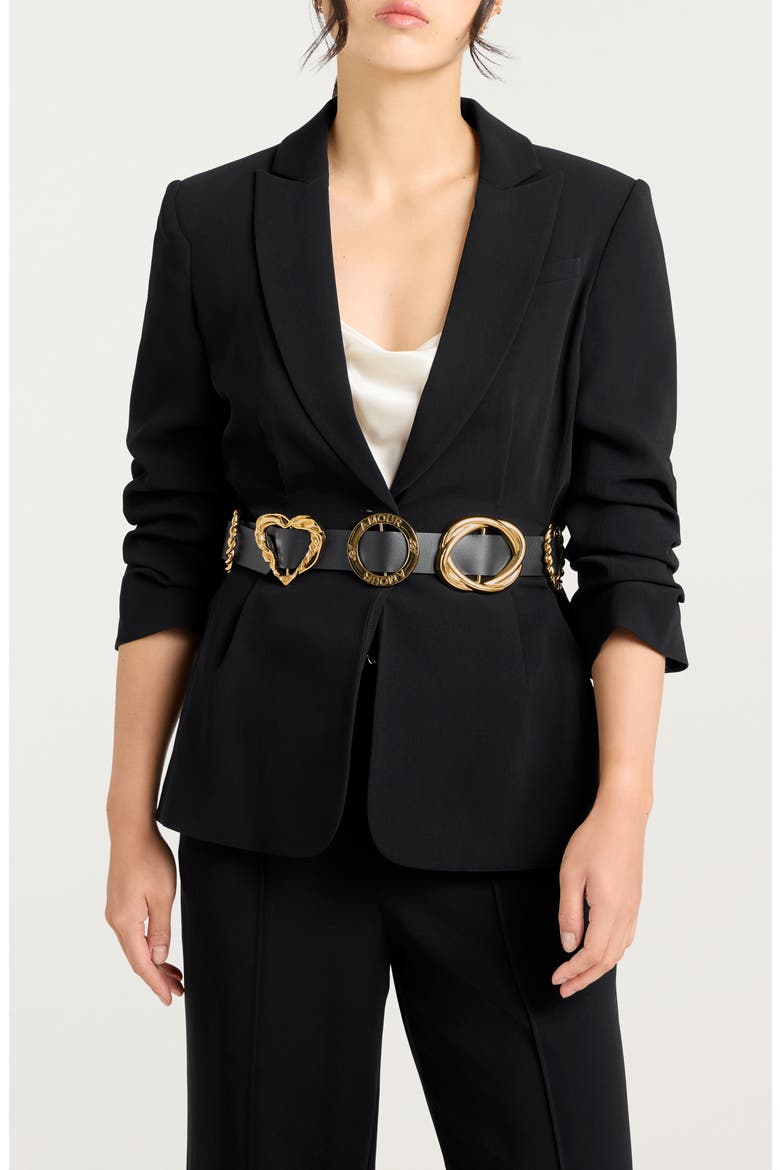 Ruched Sleeve Belted Blazer, Main, color, BLACK