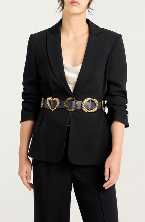 Ruched Sleeve Belted Blazer