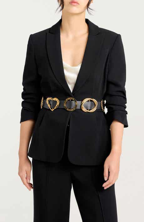 Cinq à Sept Ruched Sleeve Belted Blazer