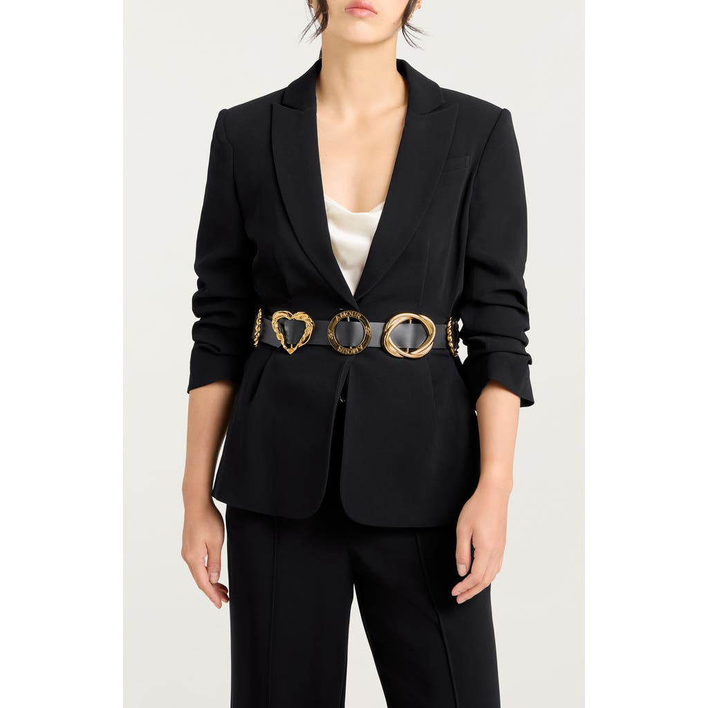 Cinq À Sept Ruched Sleeve Belted Blazer In Black