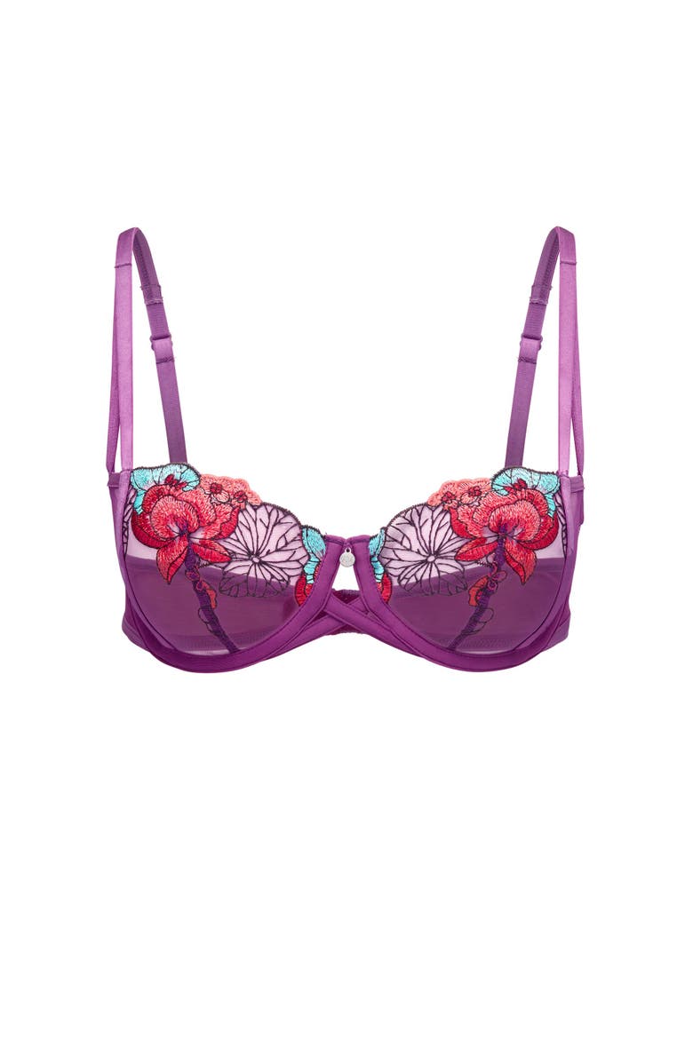 Jayda Unlined Balconette Bra, Alternate, color, Floral purple