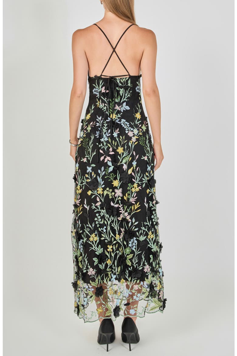 3D Floral Embroidered Maxi Dress, Alternate, color, BLACK MULTI