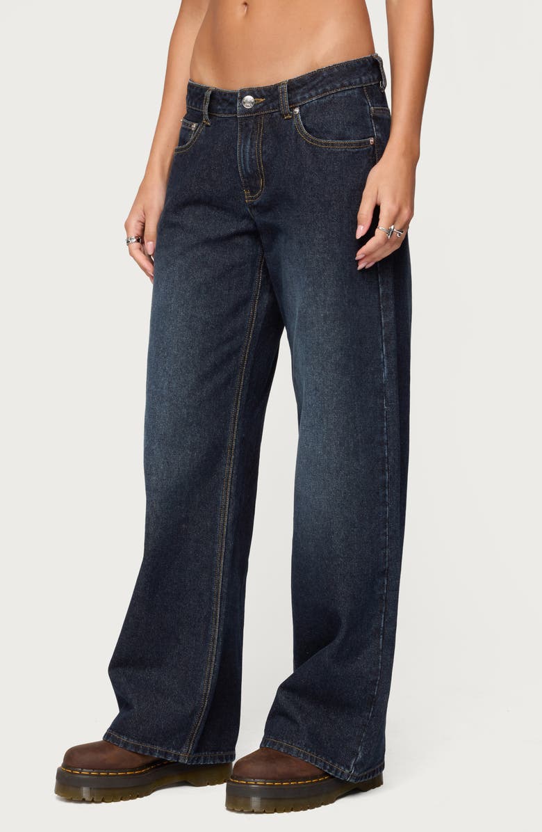 EDIKTED Raelynn Washed Low Rise Wide Leg Jeans, Alternate, color, Dark-Blue-Washed