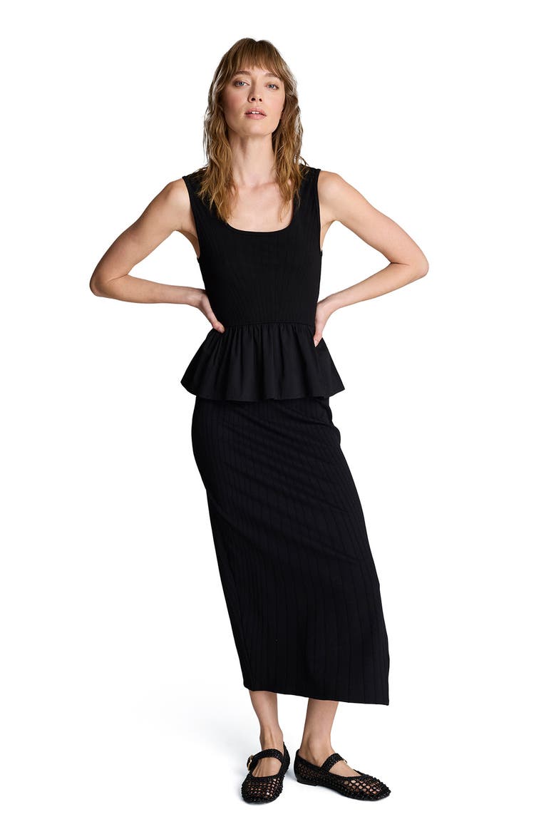 Ribbed Midi Skirt, Alternate, color, BLACK