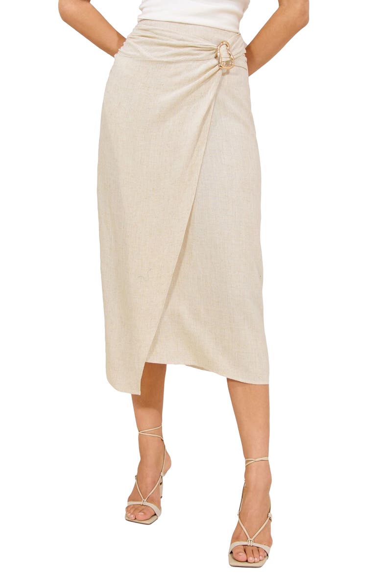 Stone Faux Wrap Midi Skirt, Main, color, NEUTRAL