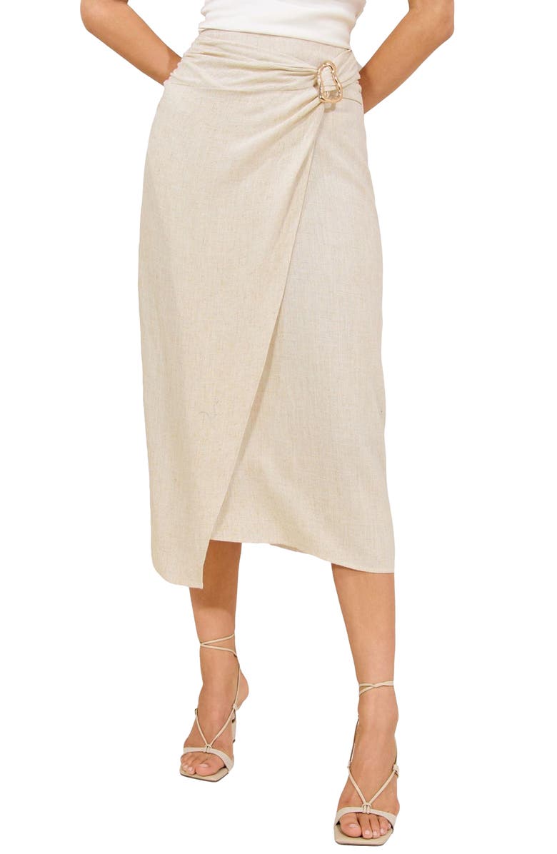 Lipsy Stone Faux Wrap Midi Skirt, Main, color, Neutral