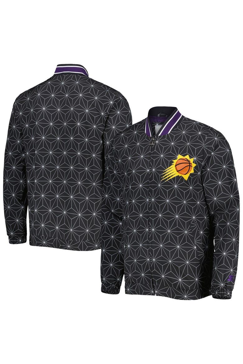 Men's Starter Black Phoenix Suns In-Field Play Fashion Satin Full-Zip Varsity Jacket, Main, color, Black