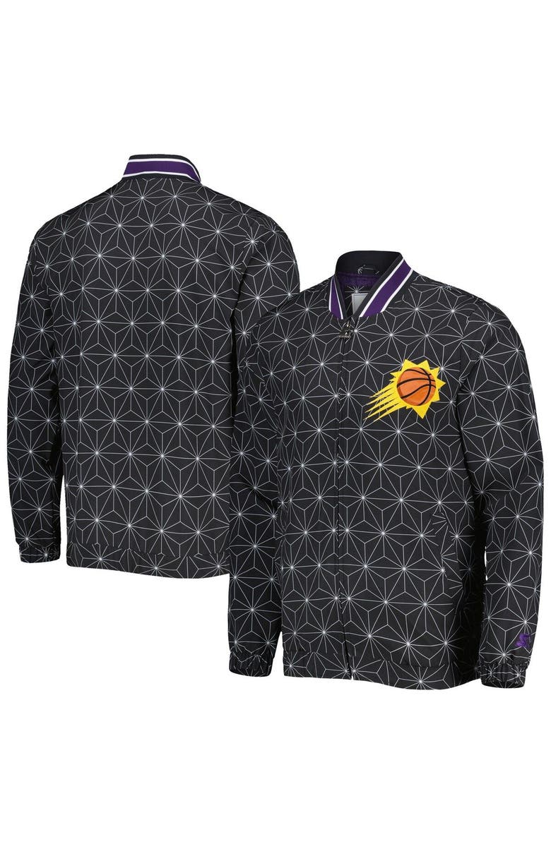 STARTER Men's Starter Black Phoenix Suns In-Field Play Fashion Satin Full-Zip Varsity Jacket, Main, color, Black