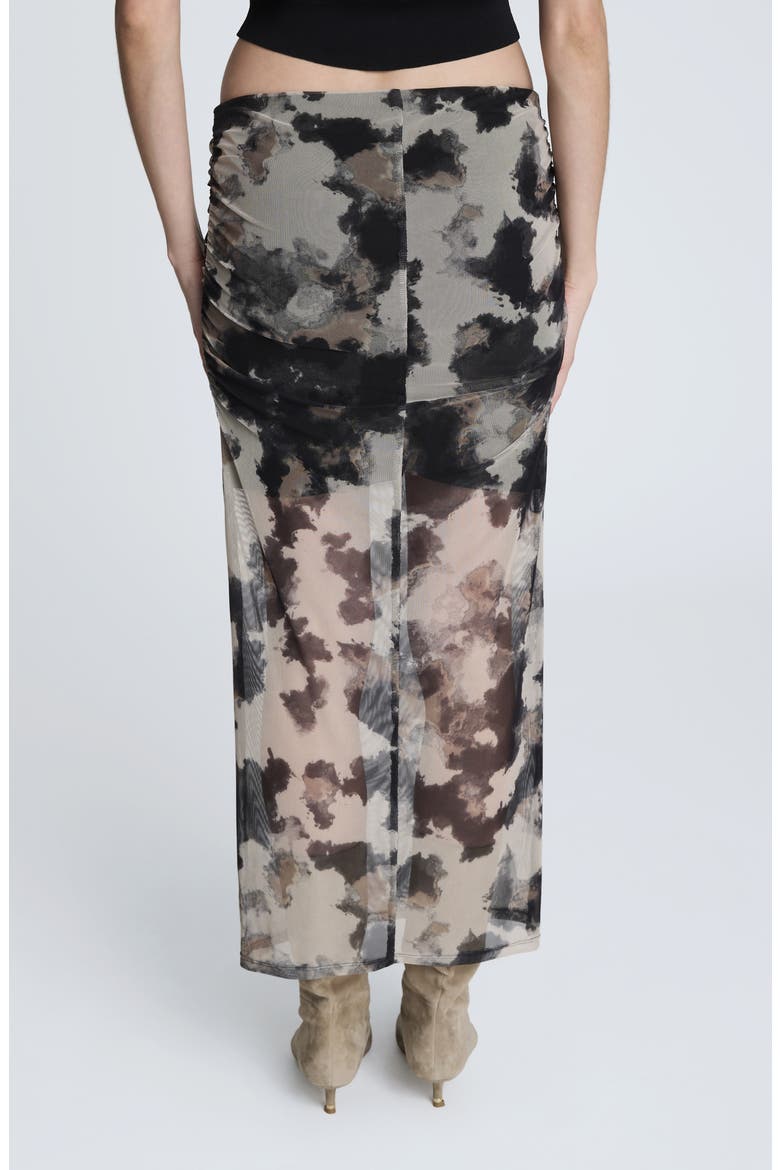 Side Ruched Midi Skirt, Alternate, color, BLACK MULTI