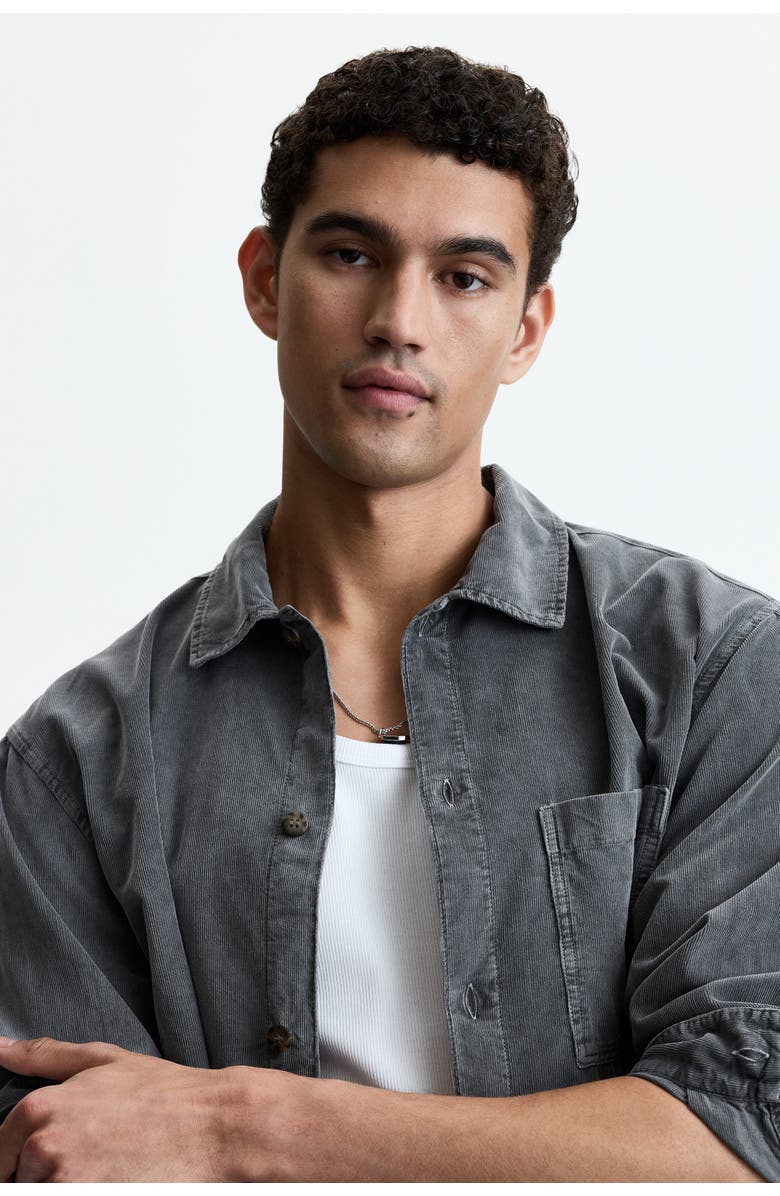 H&M Relaxed-fit boxy corduroy shirt, Alternate, color, Gray