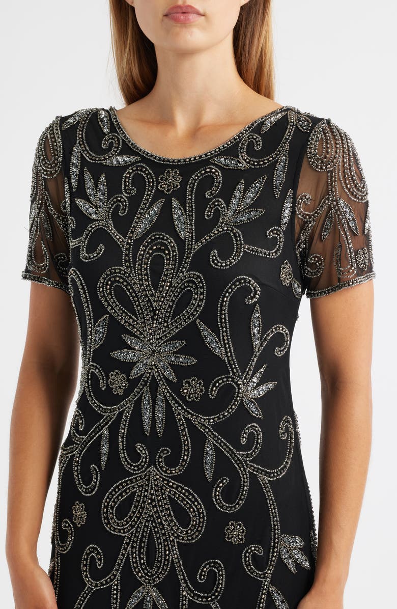 Pisarro Nights Beaded Gown, Alternate, color, Black/ Silver