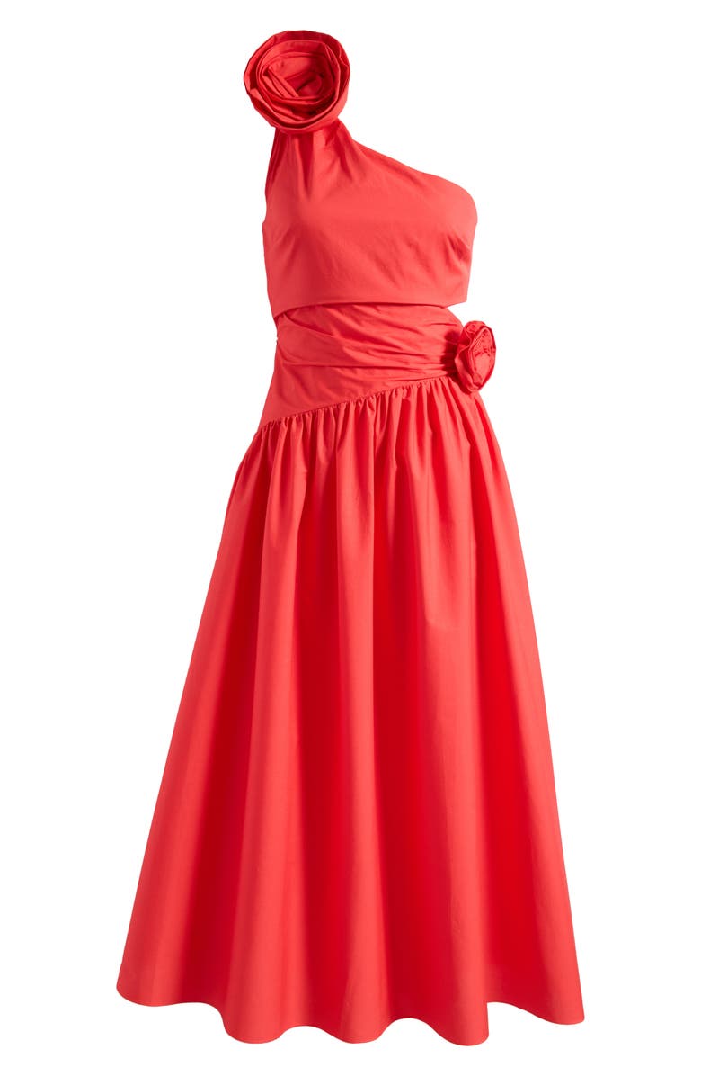 Ever New Josefina One-Shoulder Poplin Midi Dress, Alternate, color, Flame Scarlet