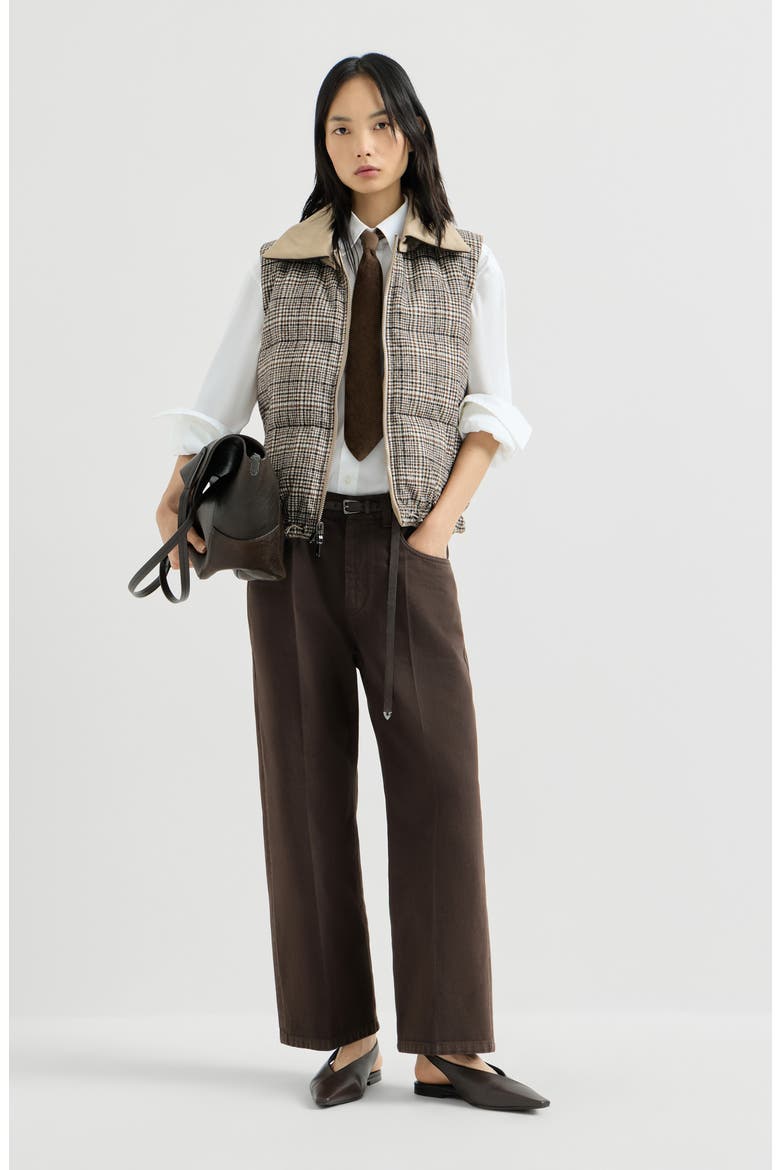Dyed denim contemporary square trousers with monili, Alternate, color, Pine Cone Brown