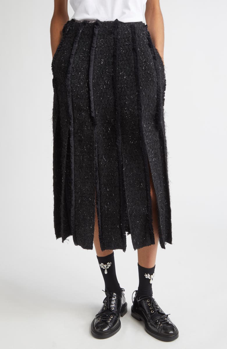 Simone Rocha Multi Slit Frayed Metallic Tinsel Tweed Skirt, Main, color, Black