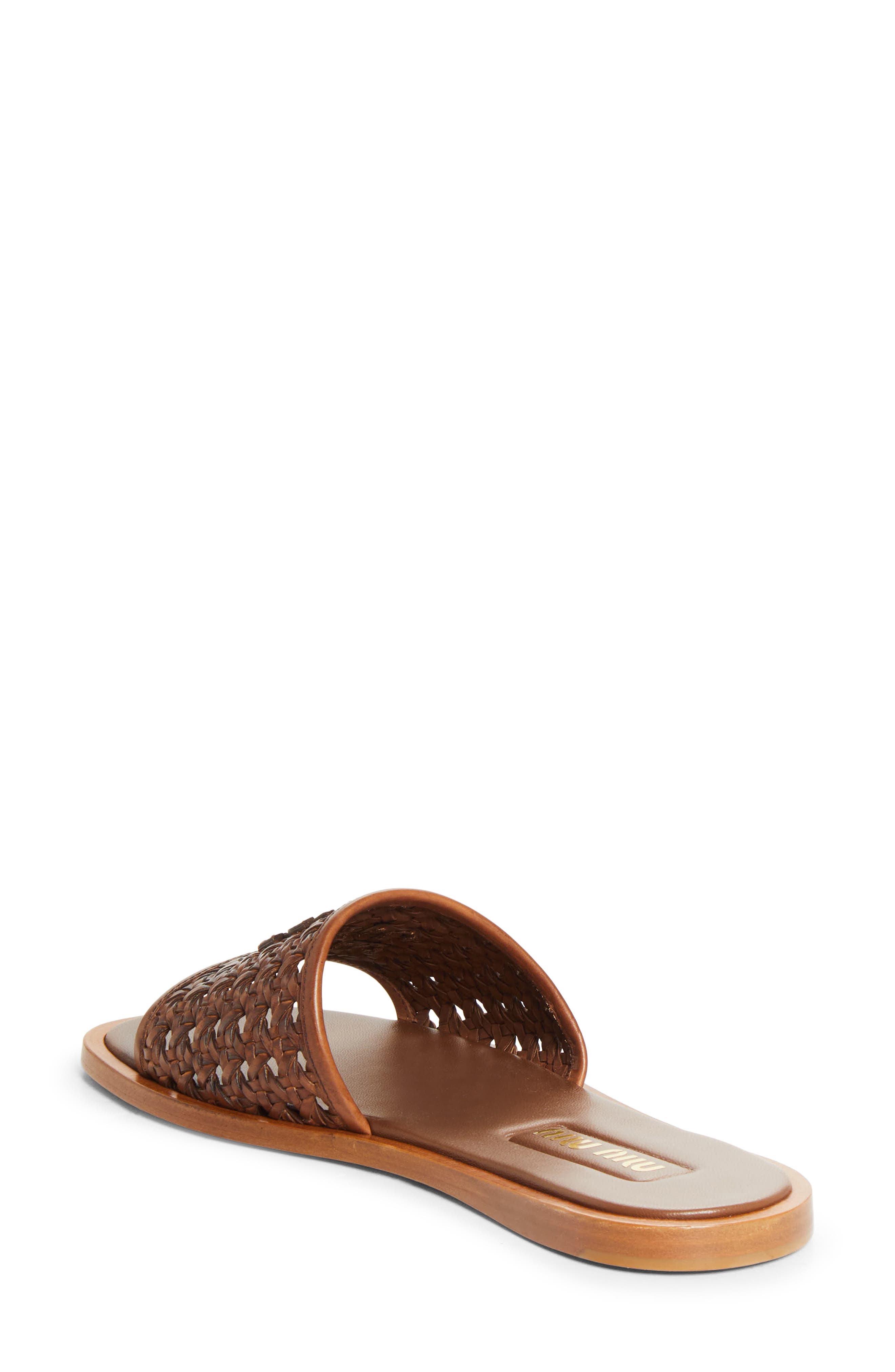 Miu Miu Woven Slide Sandal, Alternate, color, Cognac