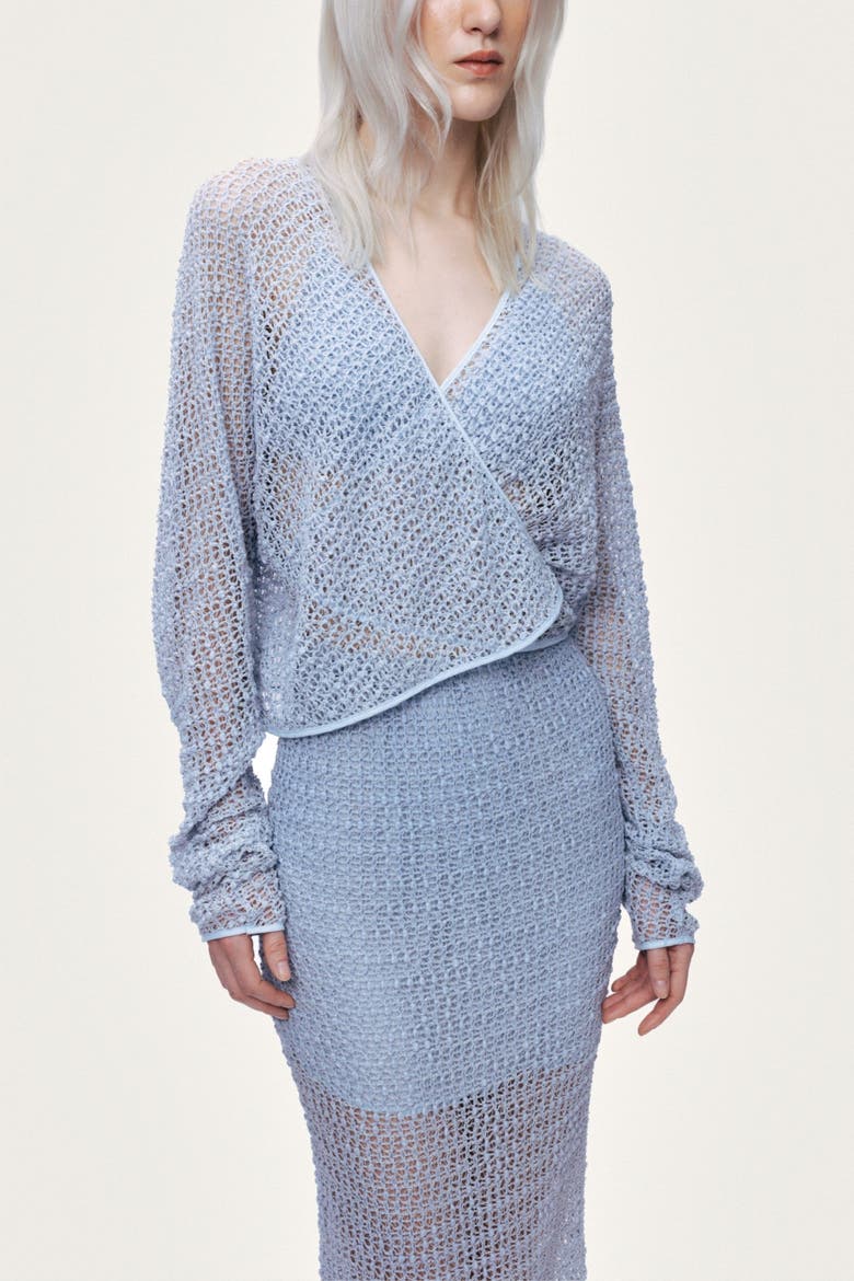 Wrap Mesh Blouse, Alternate, color, Blue