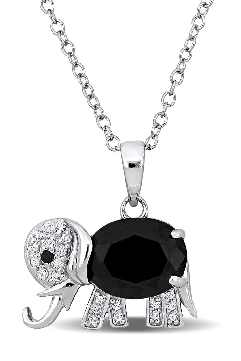 Black Spinel & White Topaz Elephant Pendant Necklace, Main, color, BLACK