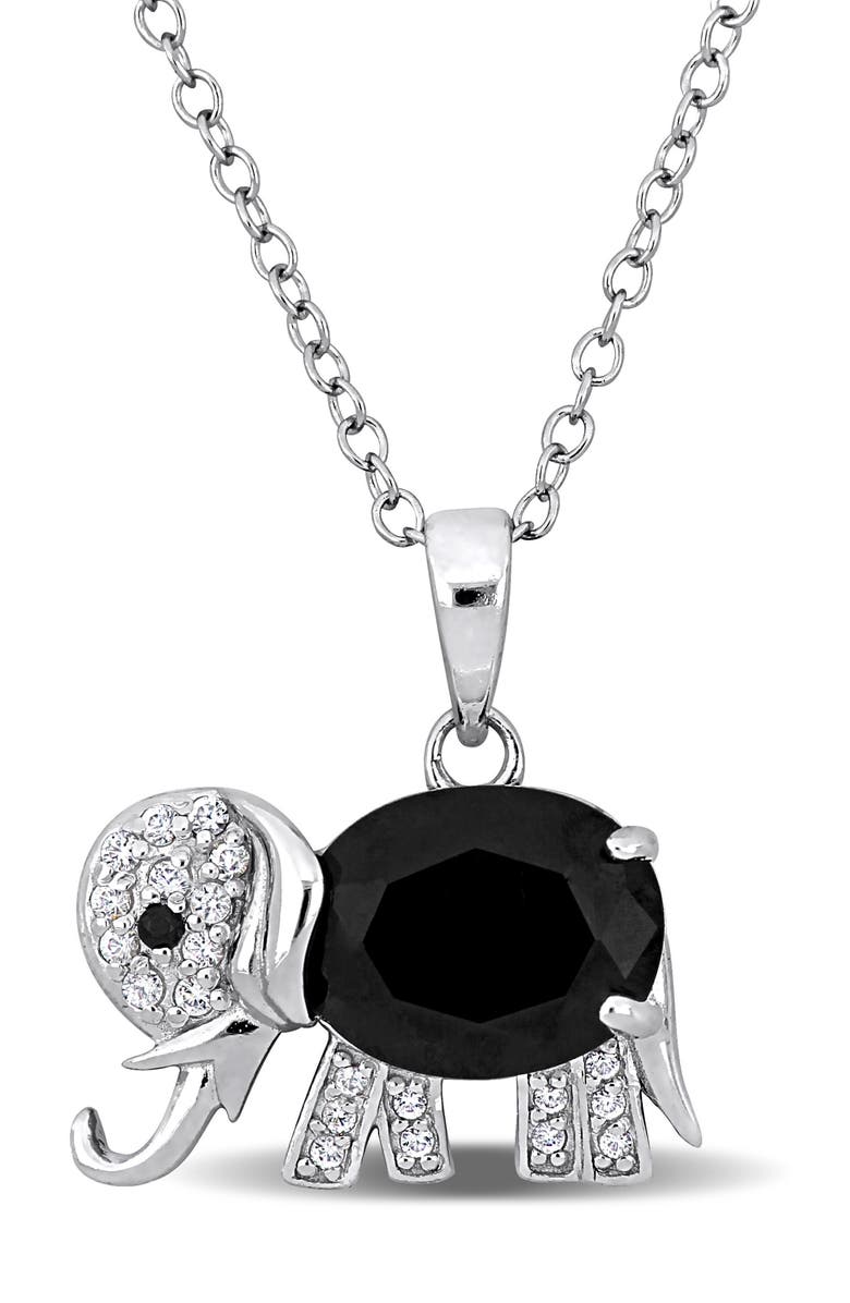 DELMAR Black Spinel & White Topaz Elephant Pendant Necklace, Main, color, Black