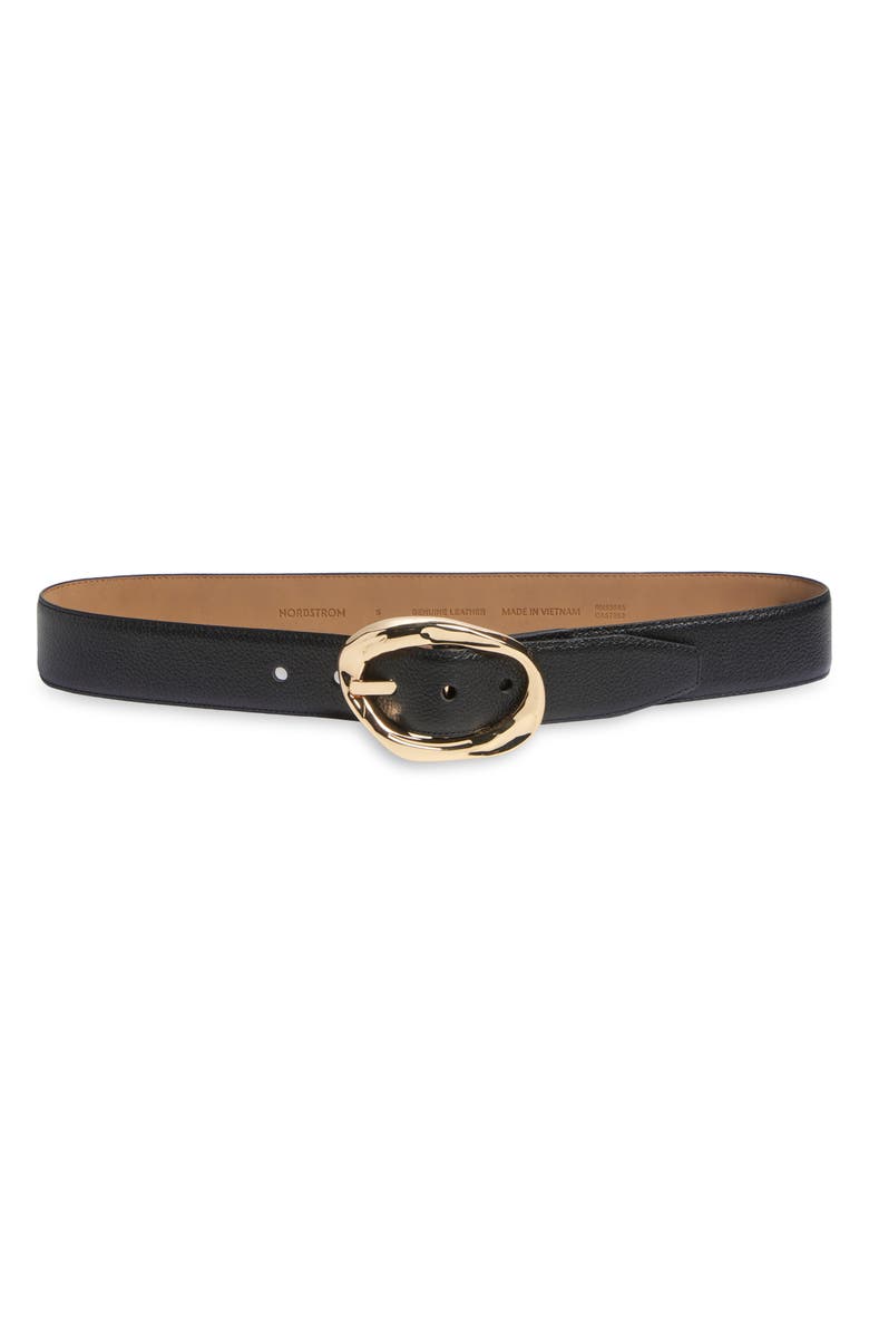 Nordstrom Cora Oval Buckle Leather Belt, Main, color, Black- Gold