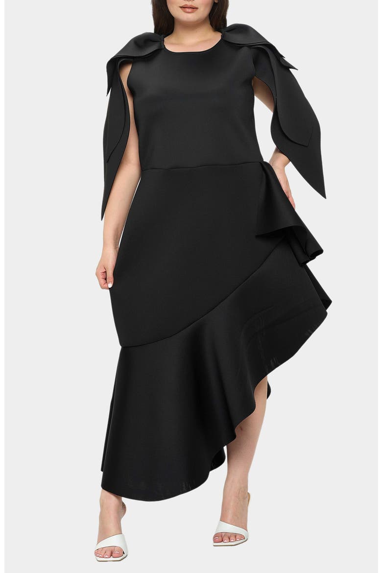 Kaskade Asymmetric Ruffle Dress, Alternate, color, BLACK